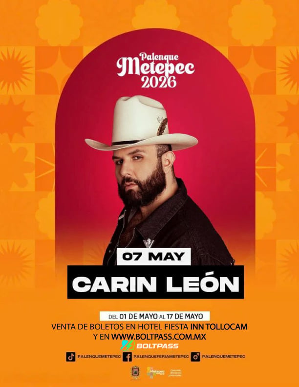 Palenque Metepec 2028 concert poster featuring Carin Leon with event details for May 7